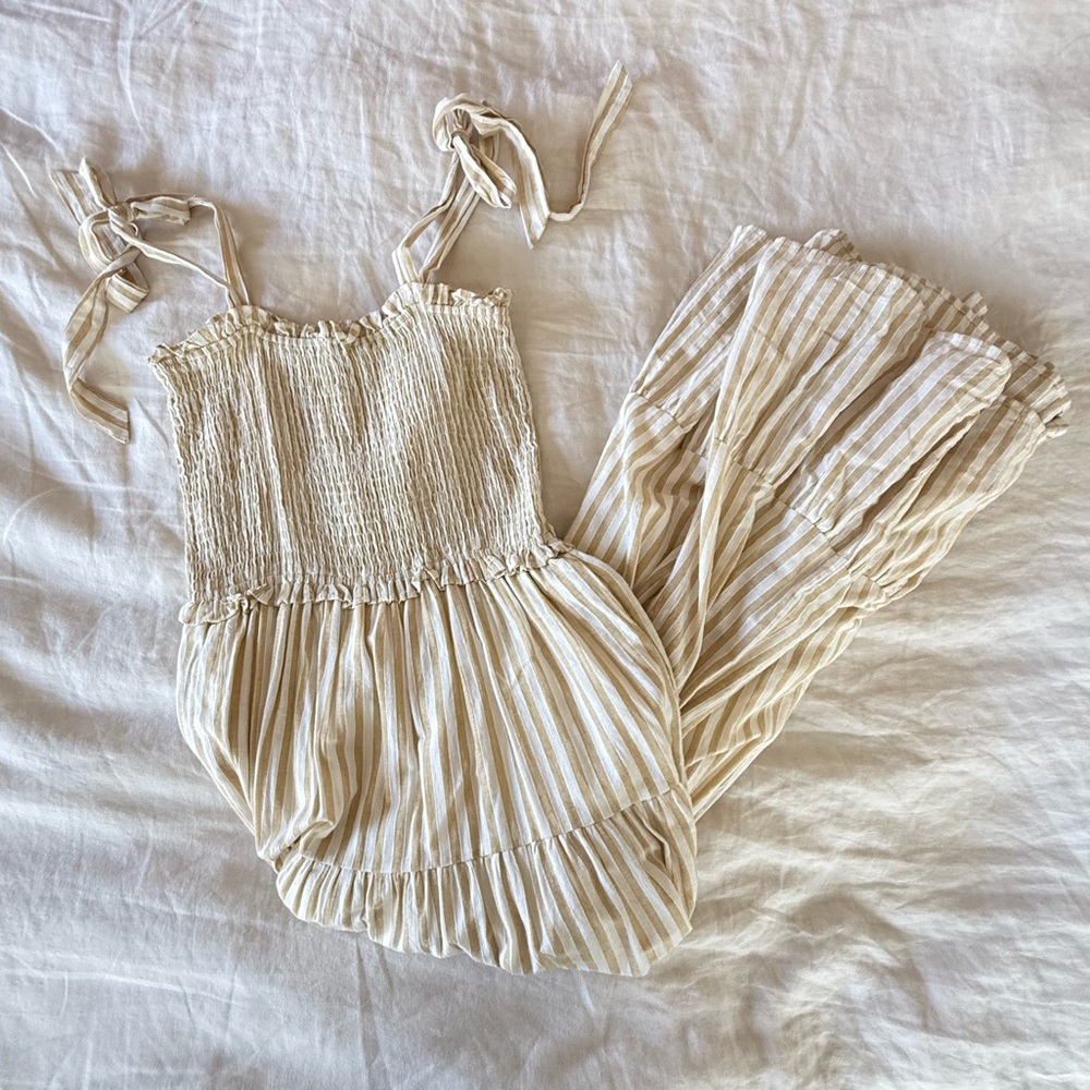 Nautical Cotton Smocked Pocketed Maxi Dress